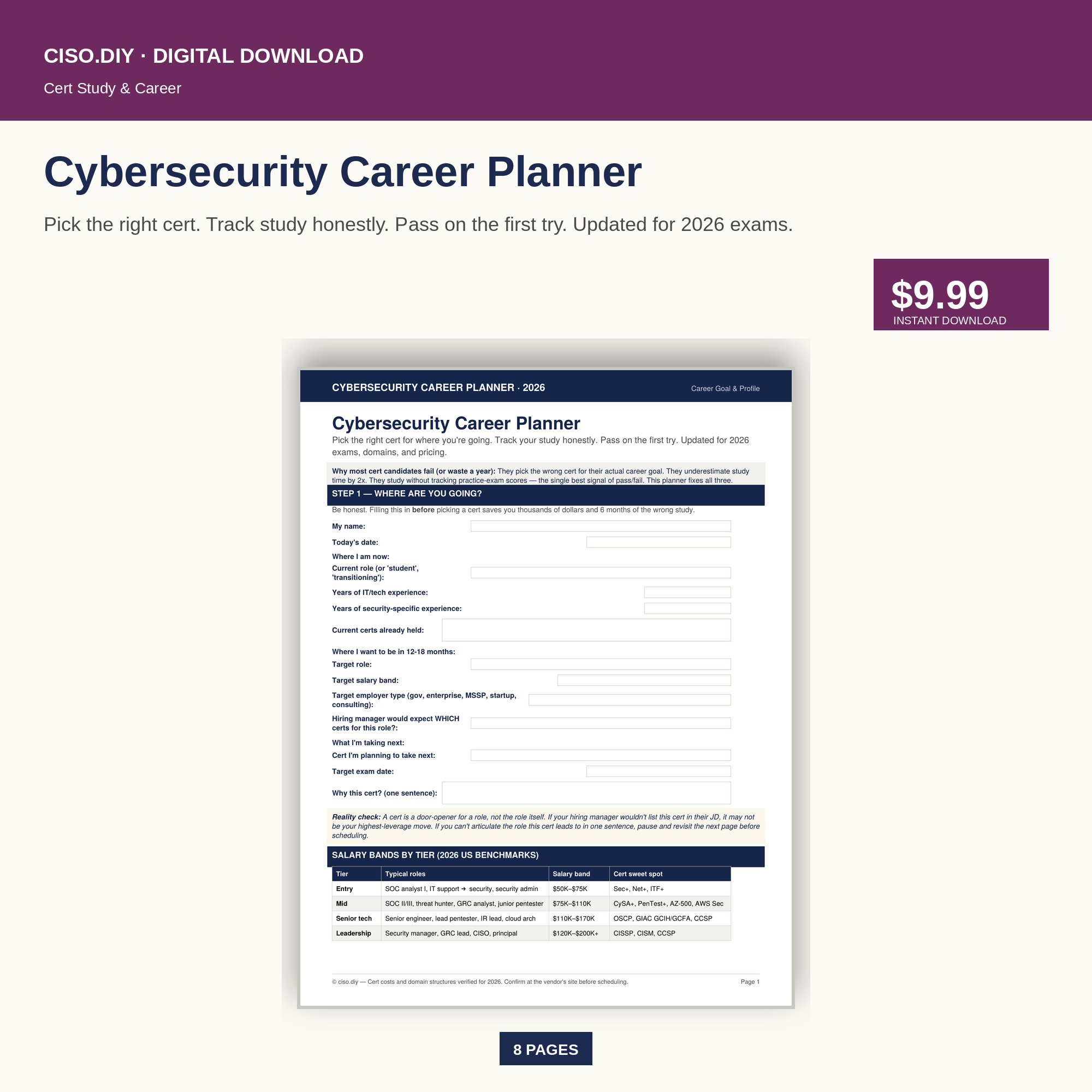 Cybersecurity Career Planner & Study Tracker 2026