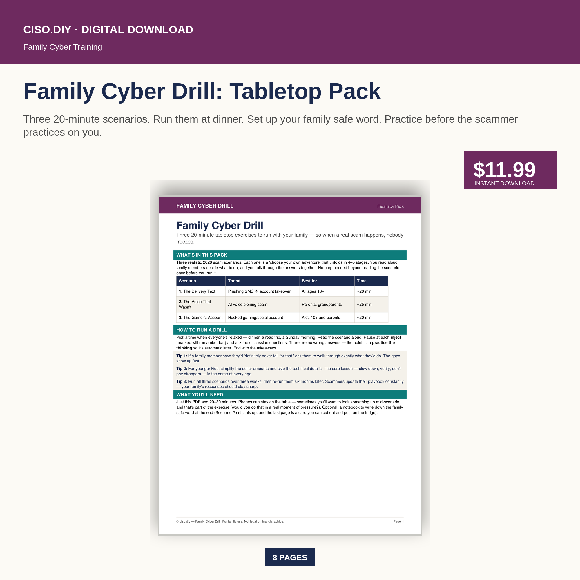 Family Cyber Drill — Tabletop Pack